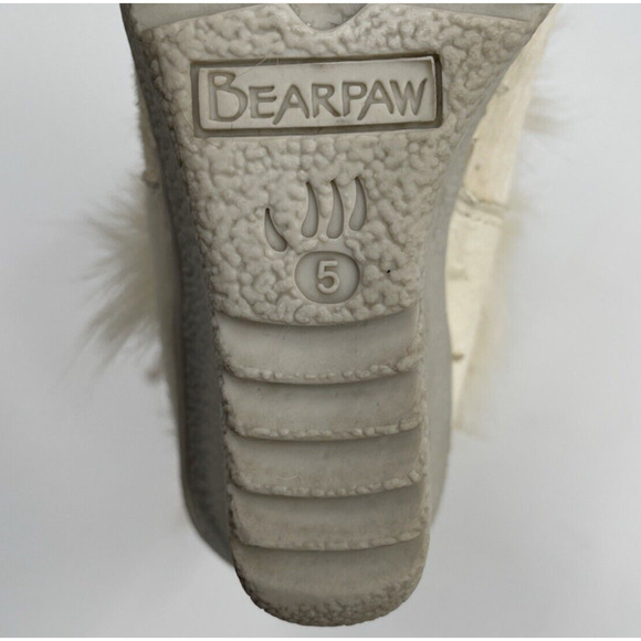 Bearpaw Wedge Goat Fur Winter Boots Womens 5 White Feathers - Picture 7 of 9